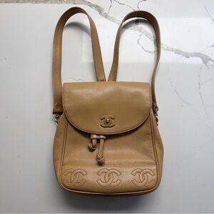 Chanel Beige Caviar Leather Tripple CC Backpack
